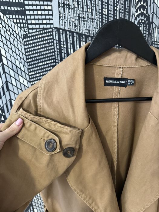 Довгий жіночій тренч на весну PLT стильний двобортний тренч з поясом