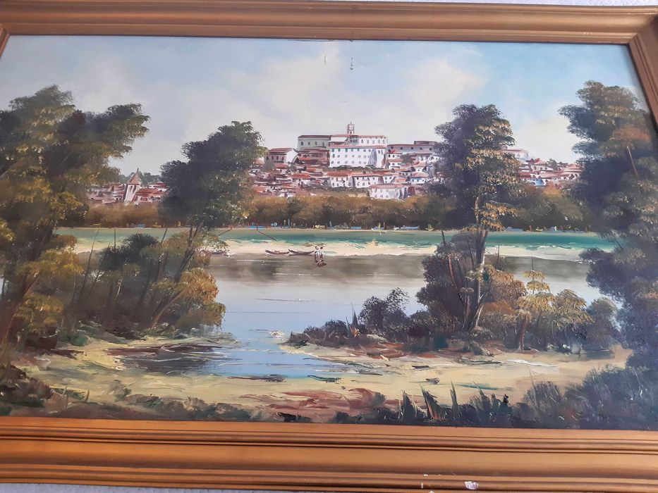 Quadro óleo, anos 1980, excelente estado, com moldura madeira dourado