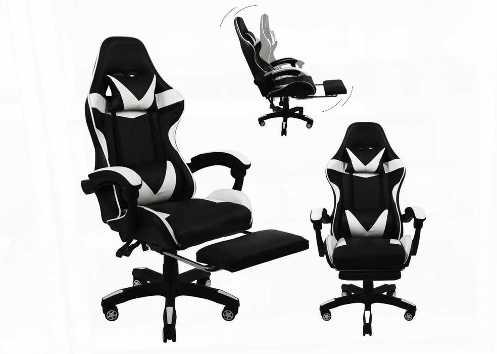 Недорого крісло геймерське Pixel ігрове біле комп'ютерне з підставкою