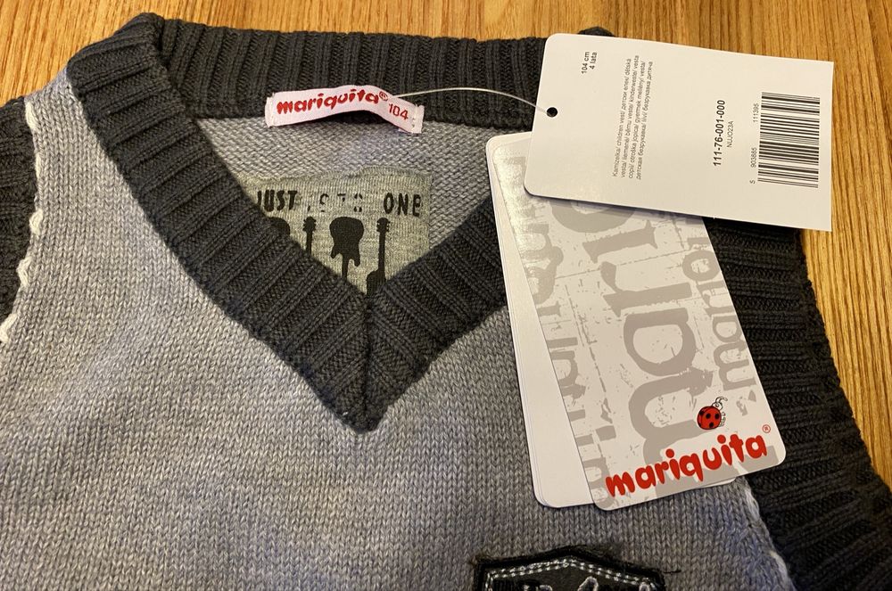 Kamizelka dzianinowa bezrękawnik 104 cm Mariquita nowy szary