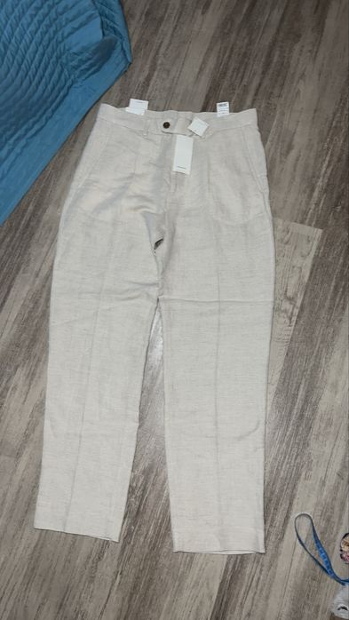 Len 55% spodnie męskie letnie jasne reserved 32 pas 86 cm L