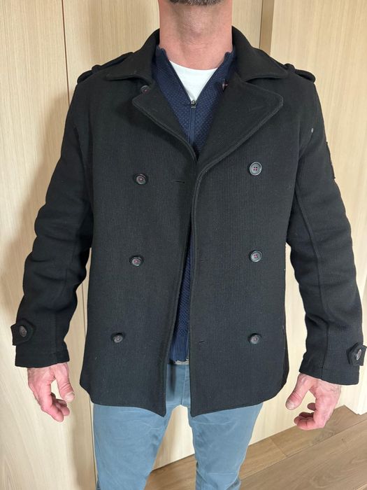 płaszcz męski, kurtka zimowa, peacoat, czarny płaszcz, elegancki, L