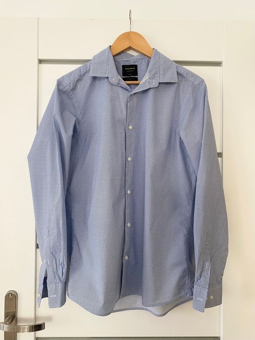 Koszula Męska Slim Fit ze Stójką do Garnituru Niebieska rozmiar L 41 100% bawełna Vistula Reserved