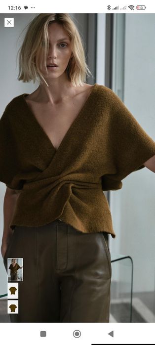 Nowy sweter Zara M kopertowy khaki