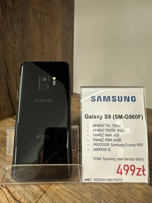 Smartfon Telefon Samsung Galaxy S9 (SM-G960F) 4/64GB czarny stan bdb gwarancja