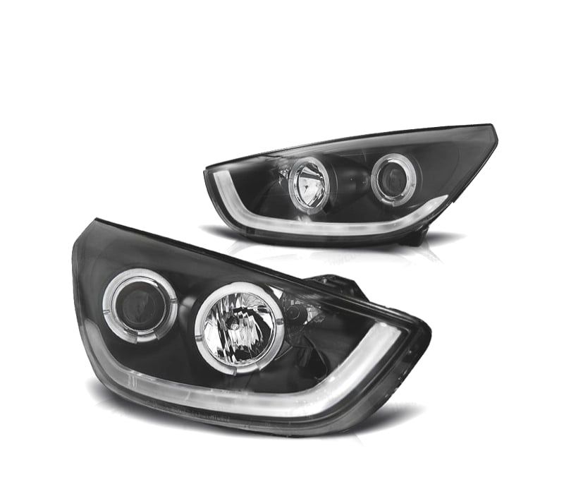 FARÓIS FRONTAIS PARA HYUNDAI IX35 10-13 TUBE LIGHT FUNDO PRETO
