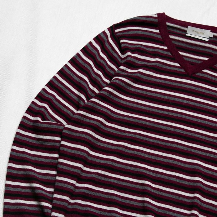 Dressman Premium Collection vneck merino wool sweter w paski L burgund