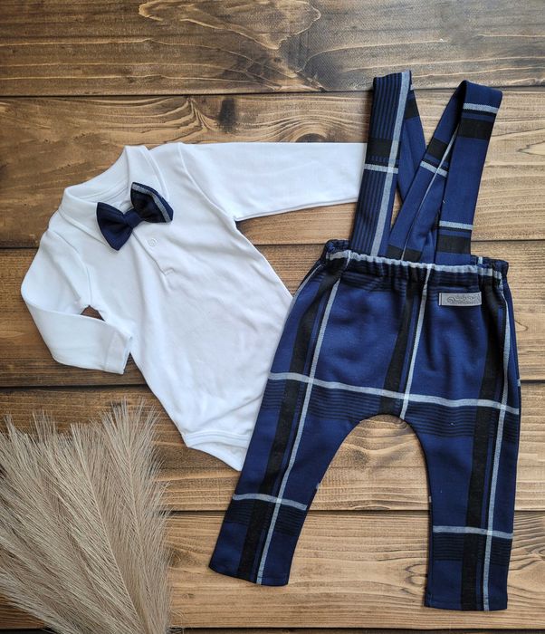 Elegancki zestaw garnitur na chrzest roczek urodziny granat handmade