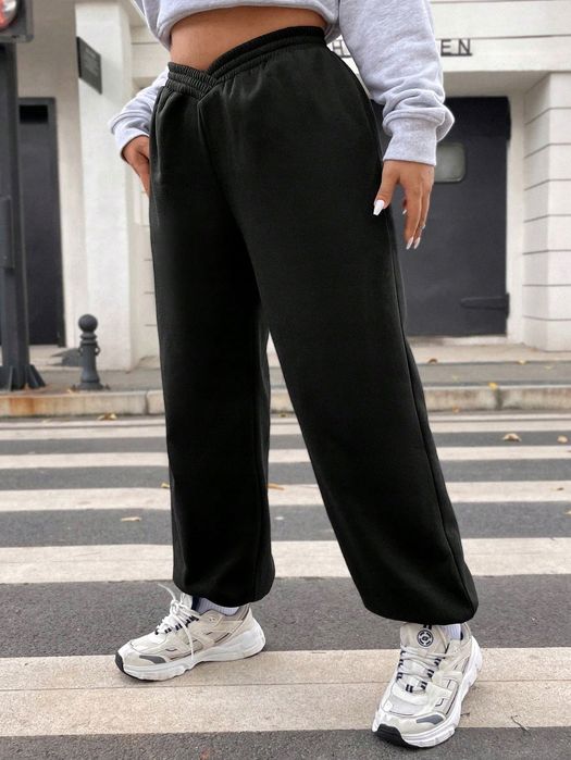 Spodnie Dresowe Ocieplane Z Elatyczną Talią Czarne Shein Xxl 44