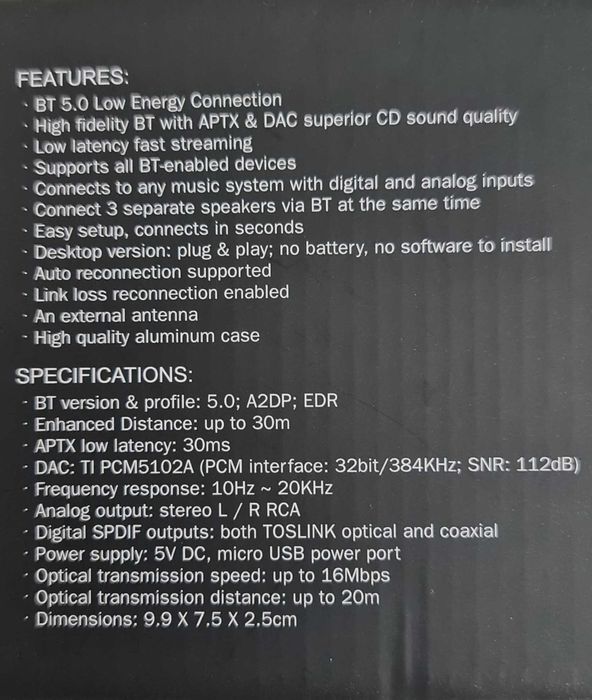 Recetor digital APTX com DAC integrado