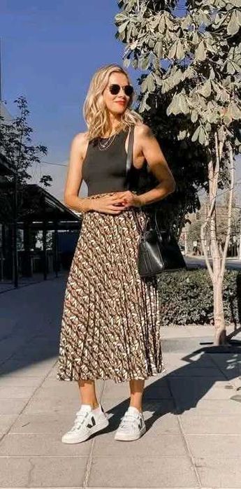 Plisowana spódnica midi ZARA Wzór geometryczny  Rozmiar M
