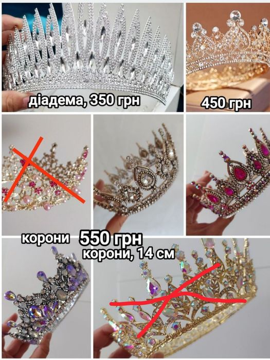 Діадеми, корони металеві, глітер, підложка,топери