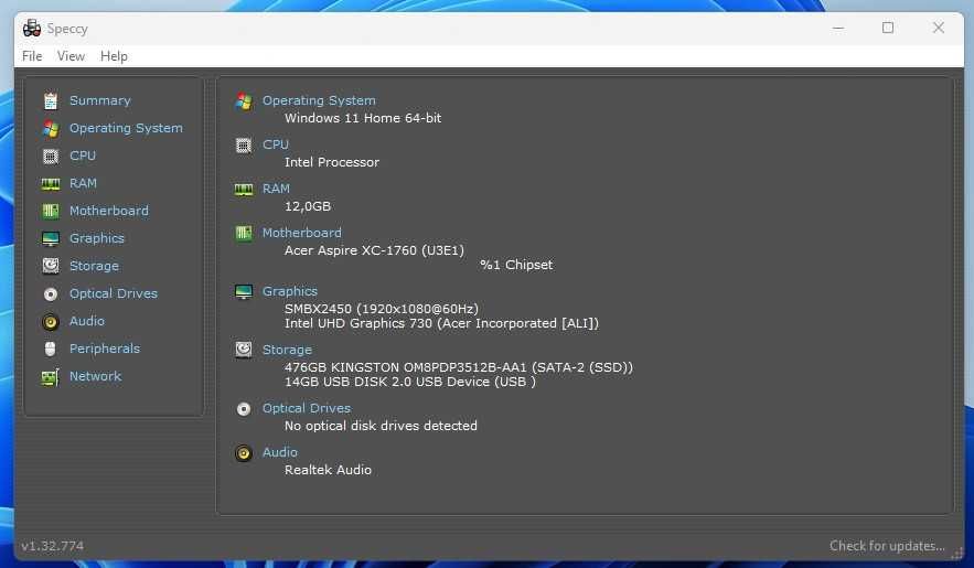 Torre Desktop Acer XC-1760 i5-12400