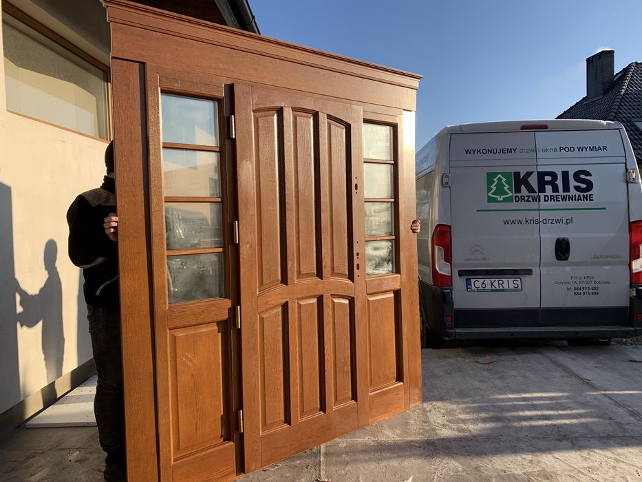 Drzwi zewnętrzne drewniane DĘBOWE na wymiar nietypoweMONTAŻCAŁA POLSKA