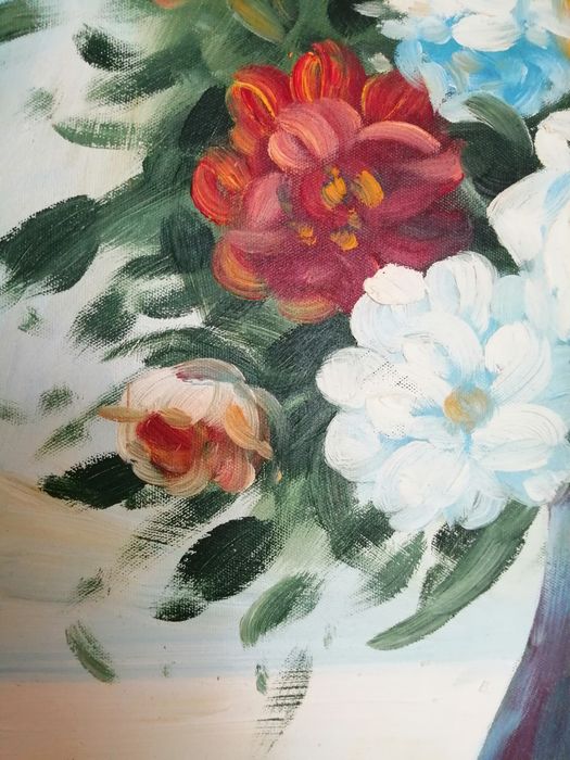 Obraz olej płótno kwiaty w wazonie