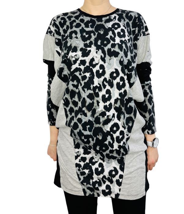 Szaro-czarna tunika z panterkowym panelem XS 34