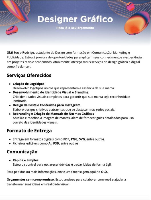 Designer Gráfico Criativo – Logótipos, Branding e Redes Sociais