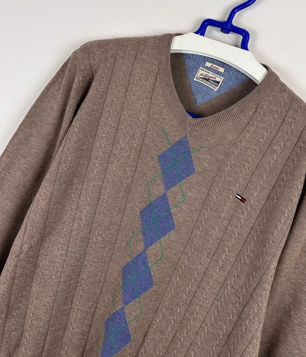 Sweter w romby TOMMY HILFIGER DENIM elegancki męski casual r. M