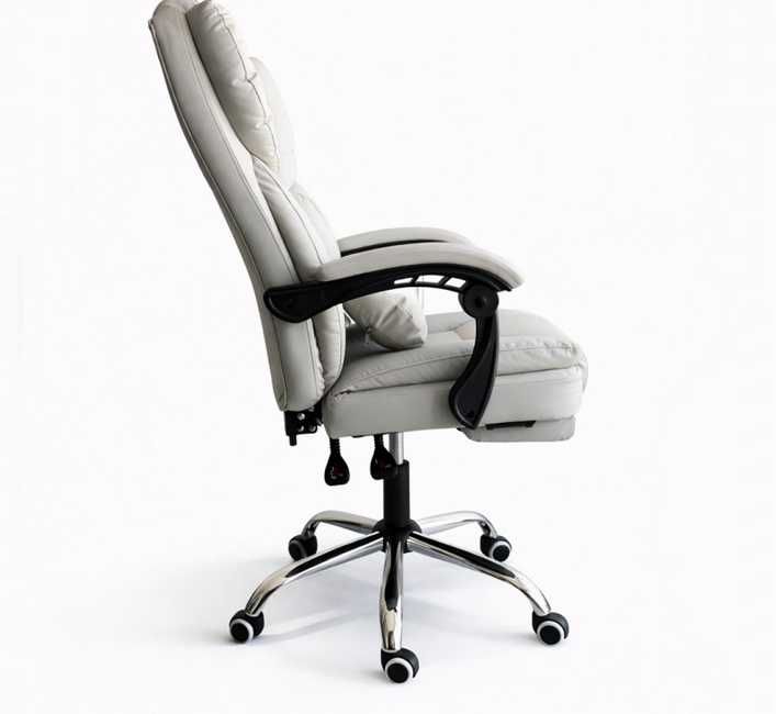 Fotel biurowy obrotowy SKYLINE z podnóżkiem - kremowa ekoskóra