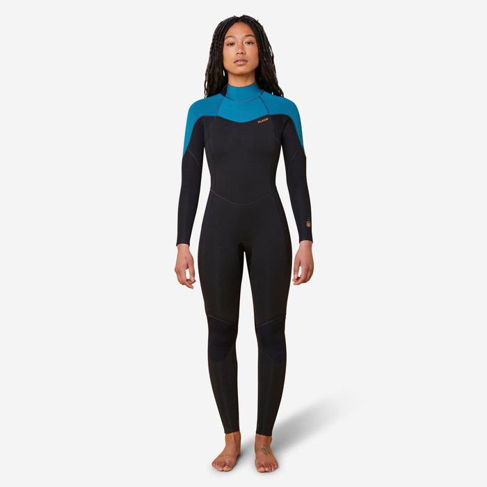 FATO DE SURF 500 MULHER 4/3 PRETO E VERDE FECHO ATRÁS