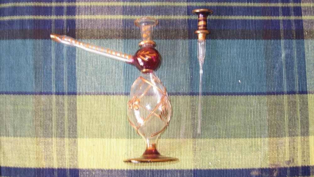 Cachimbo de Água em Vidro do Egipto com Pintura de Ouro 22 quilates