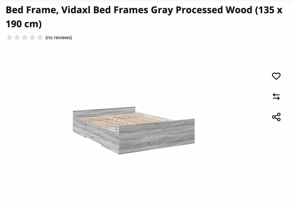 Bed Frame, Vidaxl Bed Frames Gray Processed Wood (135 x 190 cm)