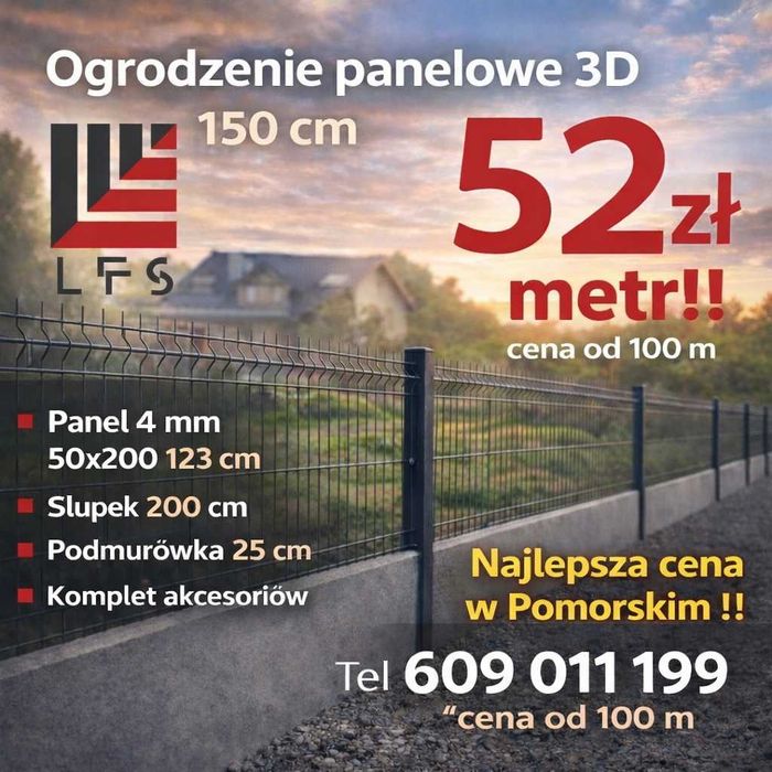 Ogrodzenie panelowe 1,53 m / zestaw panel słupek podmurówka obejmy