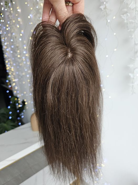Mini tupet topper z włosów naturalnych 39-40 cm naturalny brąz