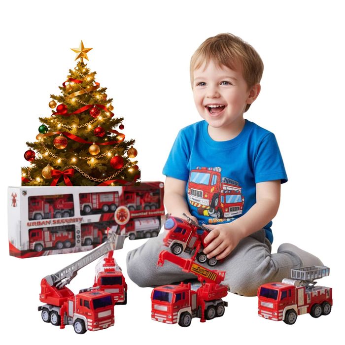 Samochody Wozy Strażackie Radiowóz Dźwig ZESTAW 6SZT.XXL STRAŻ POŻARNA