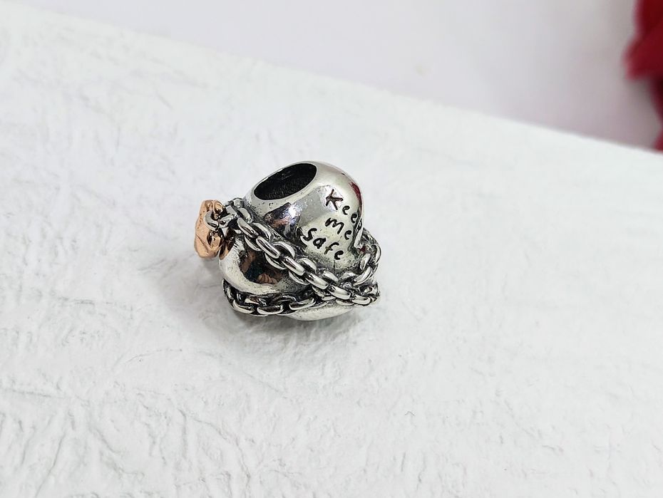 Piękny srebrny charm's serce keep Me safe S925