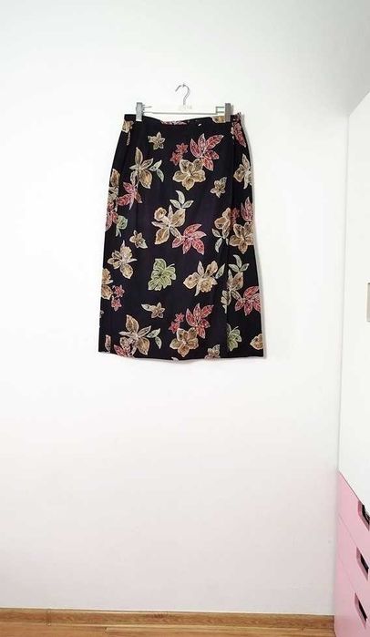 C&A czarna kopertowa spódnica maxi w kwiaty vintage