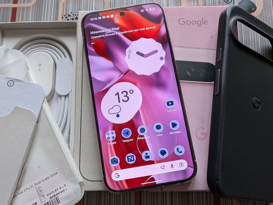 Супер Стан Google Pixel 9 Pro XL 12-256Gb Rose/Neverlock/2-Sim/NFC/14 циклів 100% АКБ/ Без Вигорання/ Без Дефектів/Комплект
