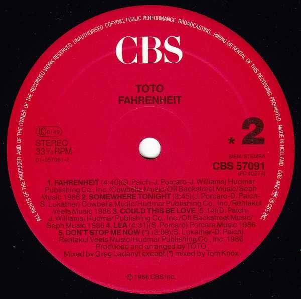 Toto – Fahrenheit  (UK)