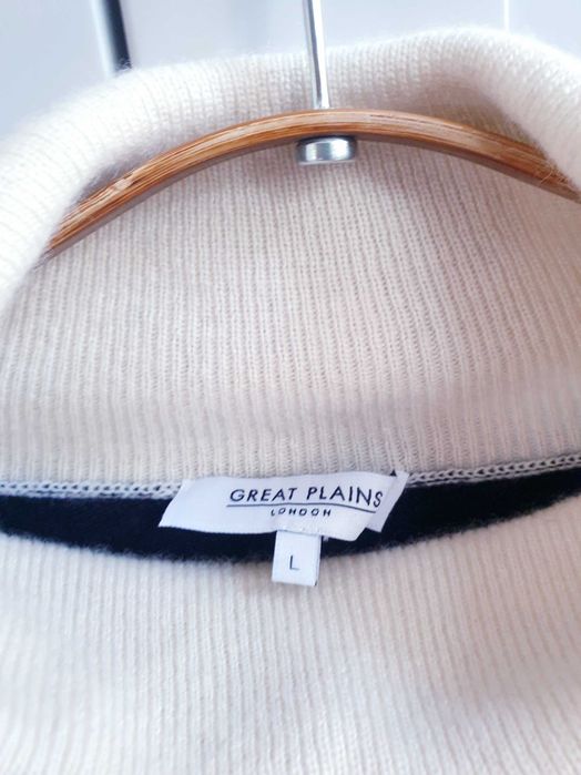 Biały czarny sweter golf wełniany wełna 40 Great Plains kaszmir L