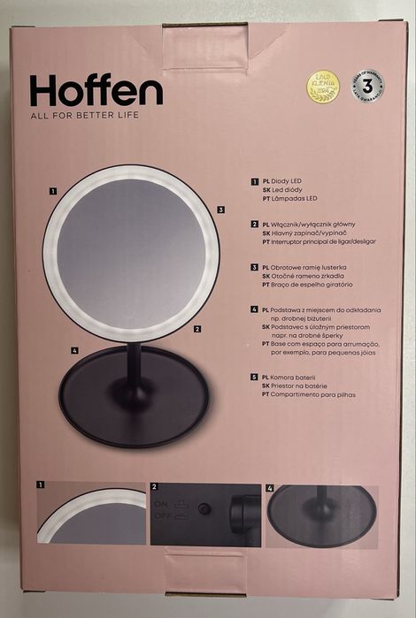 Lusterko kosmetyczne LED Hoffen podświetlane czarne na baterie