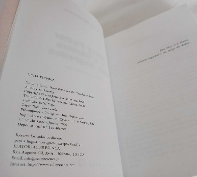 1a Edição (2000) Livro Harry Potter e a Câmara dos Segredos de J.K. Rowling [RARO] Portes e Registo Incluídos