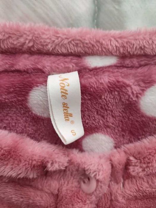 Pijama polar Notte Stella S - Rosa com bolinhas, super quentinho