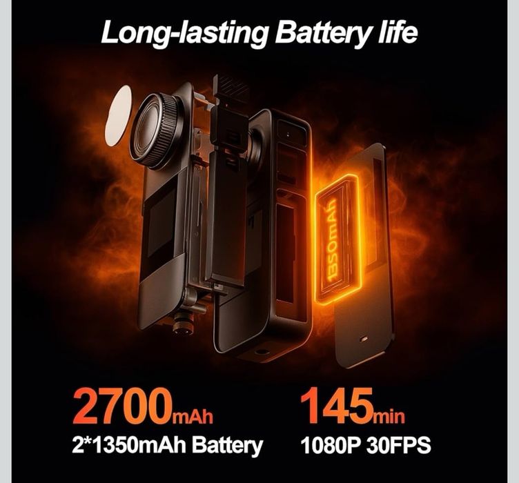 Kamera sportowa 4K, wodoodporna, z długą baterią, 32GB SD