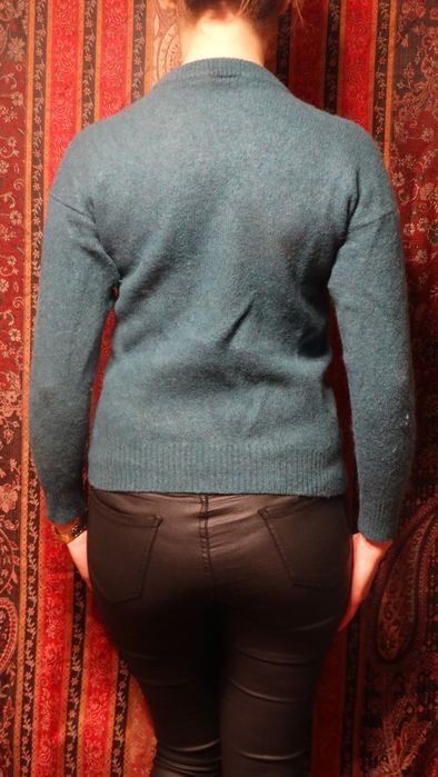 Sweter damski 100 wełniany niebieski 36 S