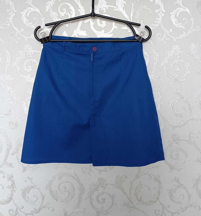 р 10 / 44-46 синя легка спідниця юбка пряма бавовна Франція
