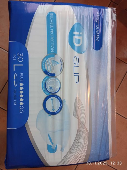 Підгузки для дорослих iD Slip Plus, розмір L (115-155 см)30шт до 2030р