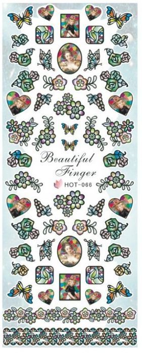 DS066 Naklejki wodne 5x13cm witraż kwiaty motylki