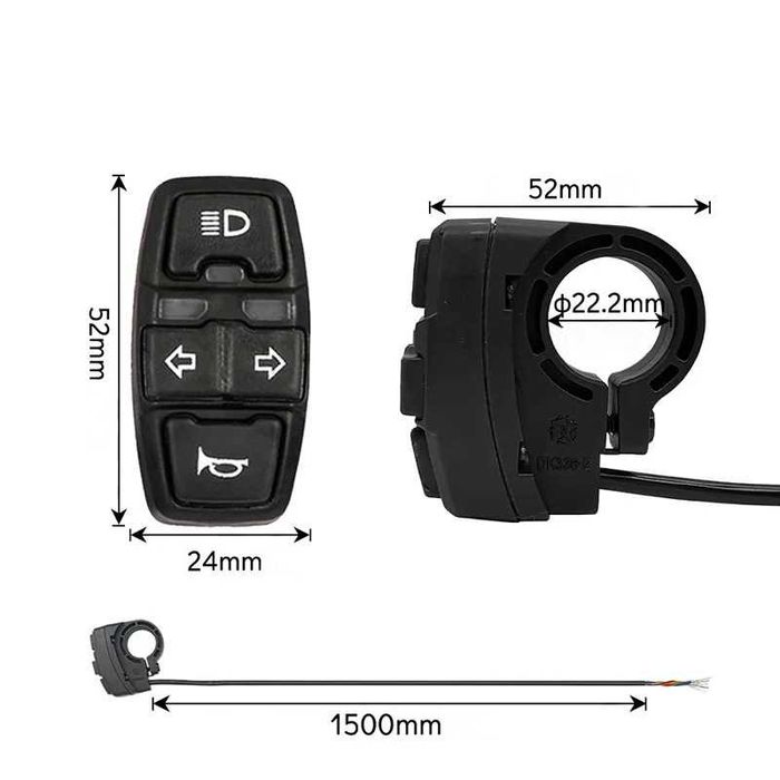 Comutador iluminado piscas, buzina e luzes 22 mm plástico moto