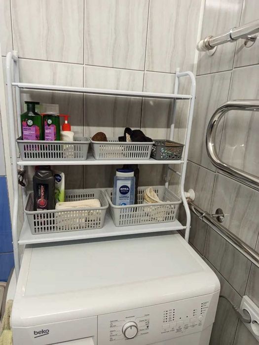 Металлическая этажерка 3 полки над машинкой стеллаж в ванную стойка