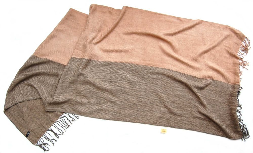 Szal damski, beż, camel, brąz, wiskoza, wełna