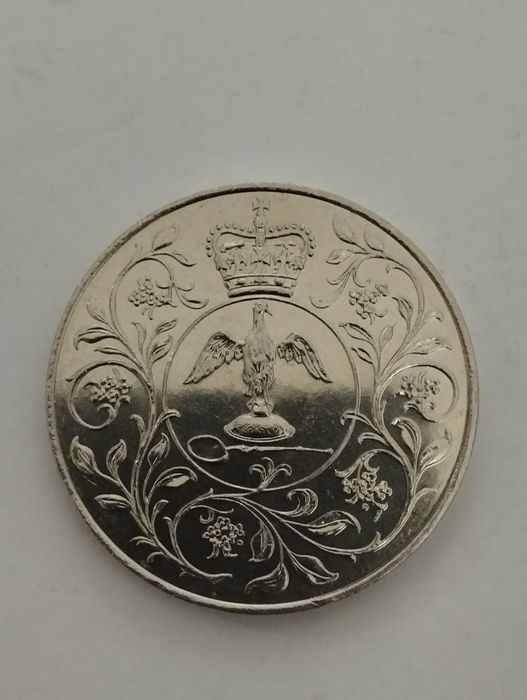 Moeda 25 Pence 1977 UK,  25 anos subida trono Rainha Elisabete  II