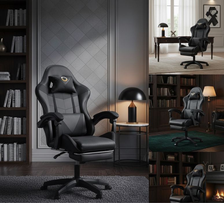 Fotel Gamingowy  Podnóżek 150kg Biurowy Obrotowy Rozkładany NOWY