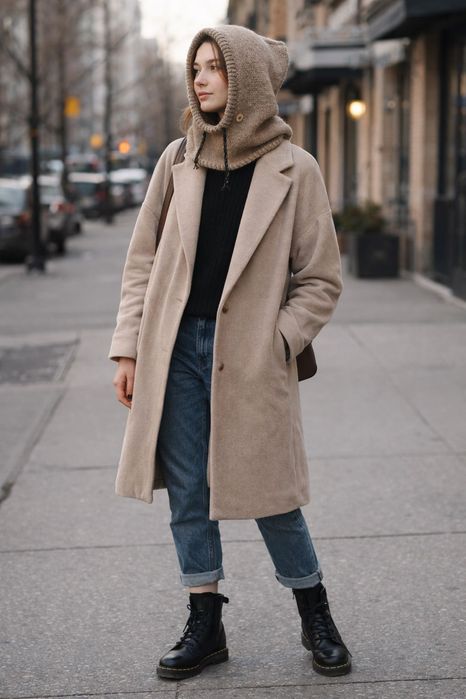 Balaclava kominiarka kaptur czapka 100% alpaka ręczna robota taupe