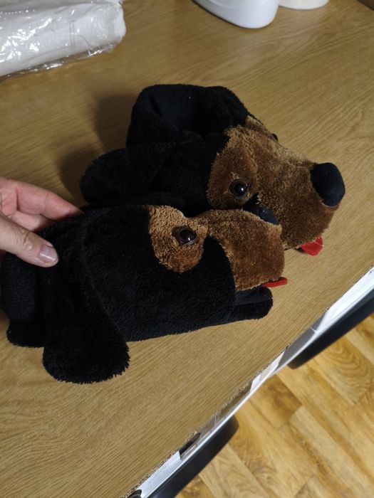 Kapcie pieski, czarno-brązowe