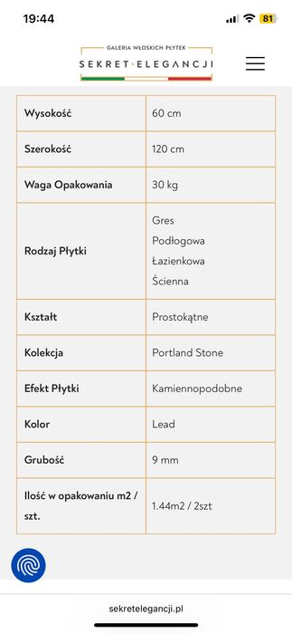 Nowe 2 opakowania płytek PORTLAND STONE VEIN CUT 60 cm 120cm
